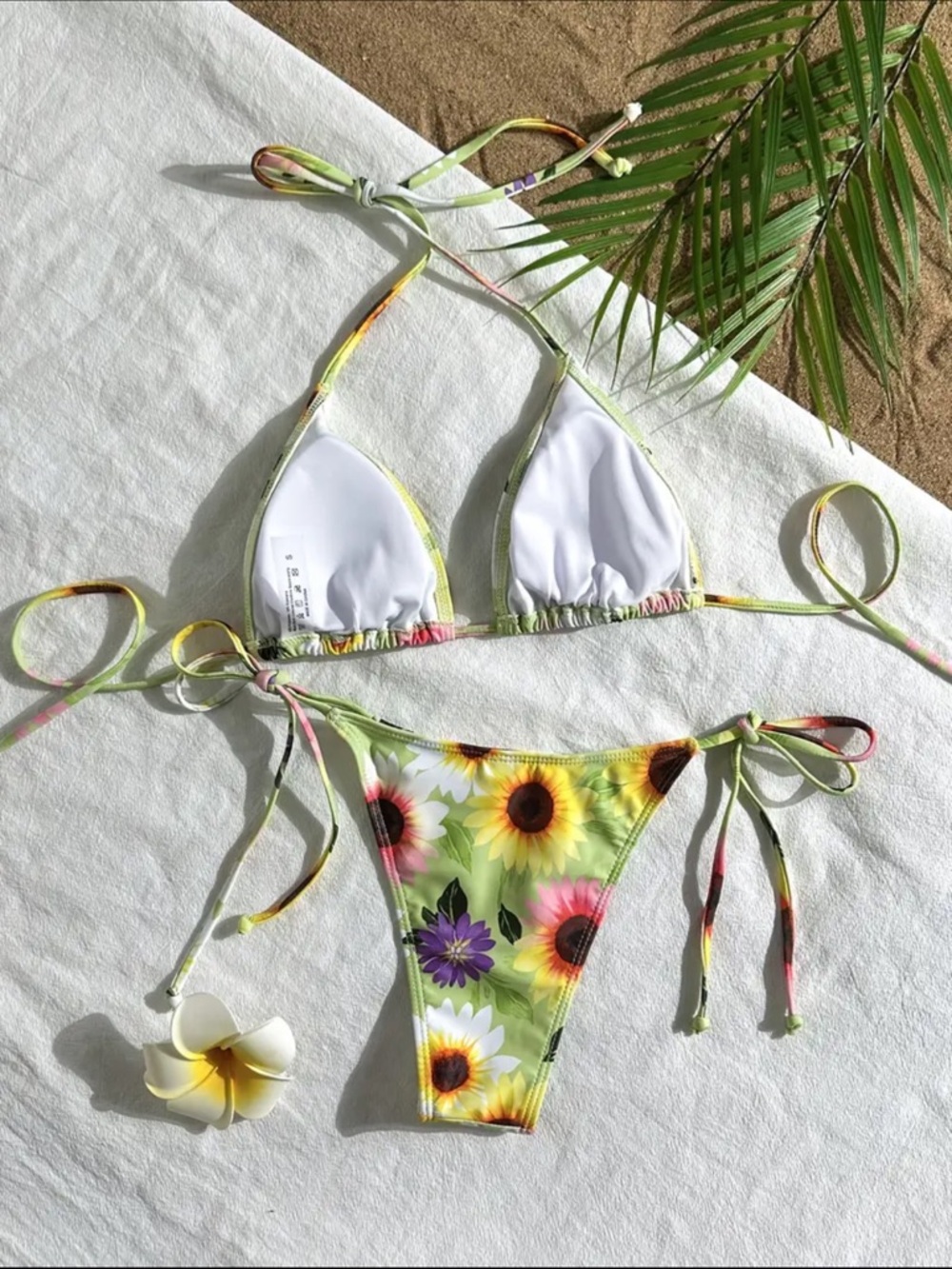Floral Sunflower Halter Side Tie Bikini Set - Picture 4 of 9